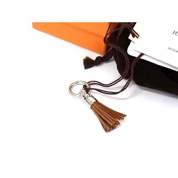 Hermes Cell Pom Agneau Milo Leather Tassel Twill Ring Brown