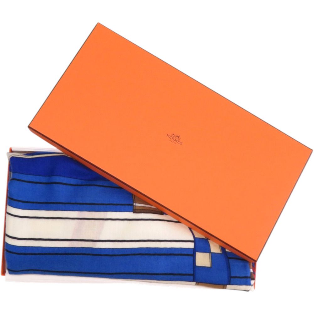 Hermes Carre 140 Geant Volt Epi Louette Cashmere Silk White Scarf — view 2