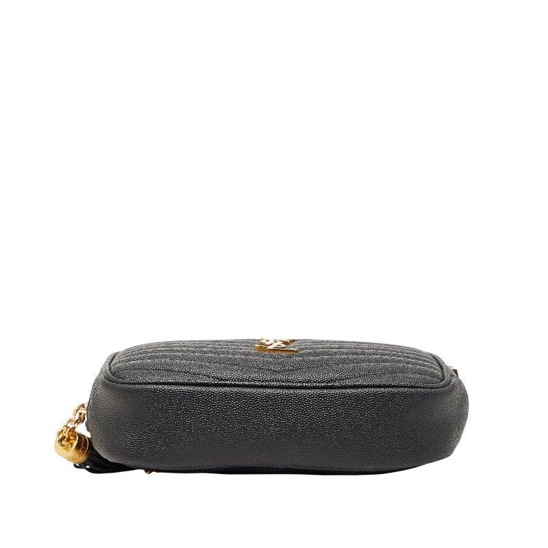 Saint Laurent YSL Logo Tassel Chain Shoulder Bag Black Leather — view 3
