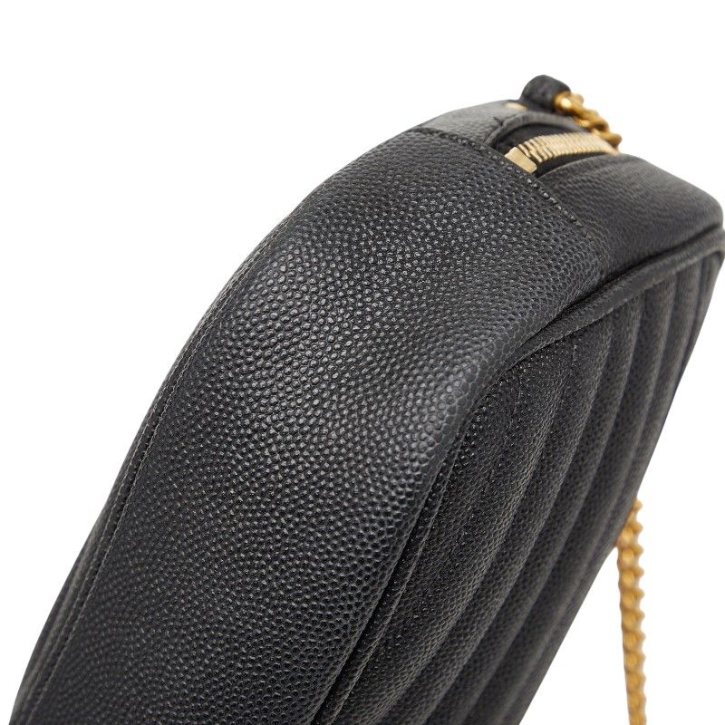 Saint Laurent YSL Logo Tassel Chain Shoulder Bag Black Leather — view 4