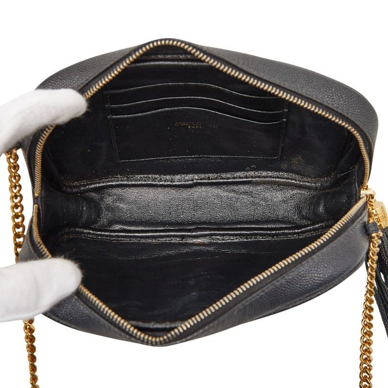 Saint Laurent YSL Logo Tassel Chain Shoulder Bag Black Leather — view 8