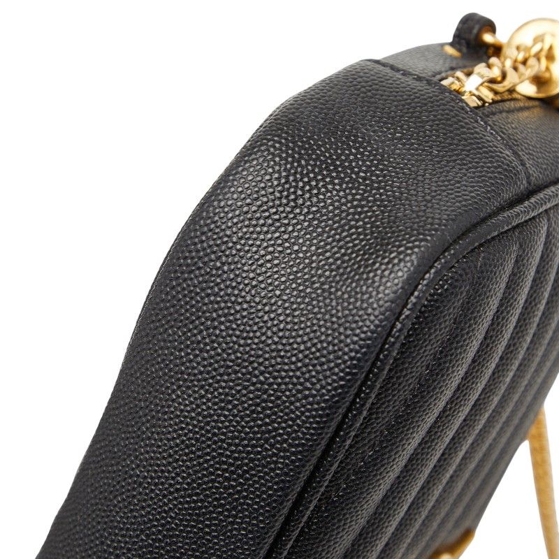 Saint Laurent YSL Logo Tassel Chain Shoulder Bag Black Leather — view 5