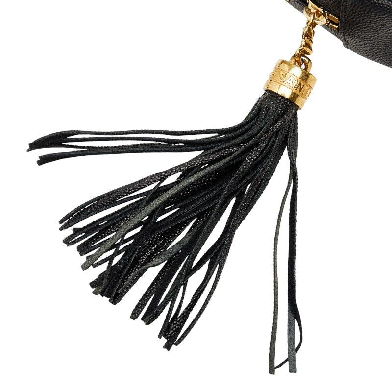 Saint Laurent YSL Logo Tassel Chain Shoulder Bag Black Leather — view 7