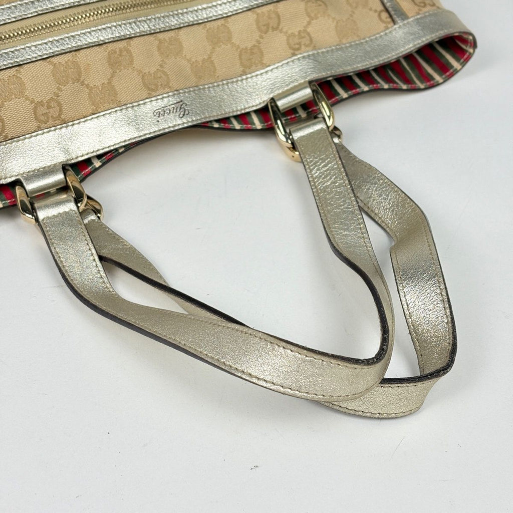 Gucci GG Pattern Tote Shoulder Bag Canvas Beige Gold — view 7