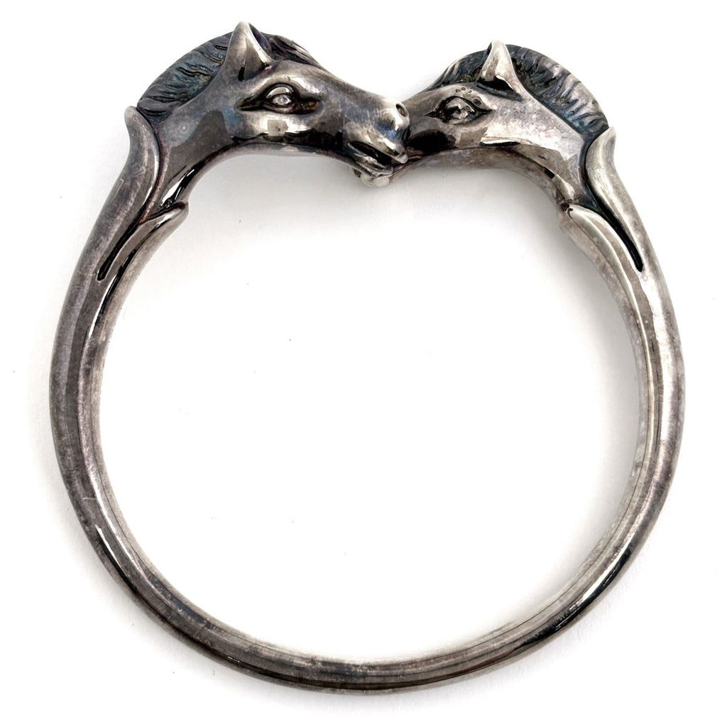Hermes Chevalhos Bangle Horse Motif Bracelet Metal Silver — view 2