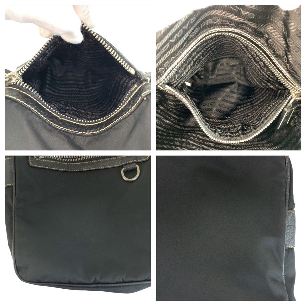 Prada Tessuto Black Nylon Leather Shoulder Bag — view 6