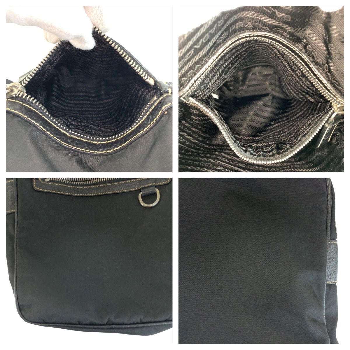 Prada Tessuto Black Nylon Leather Shoulder Bag — view 6