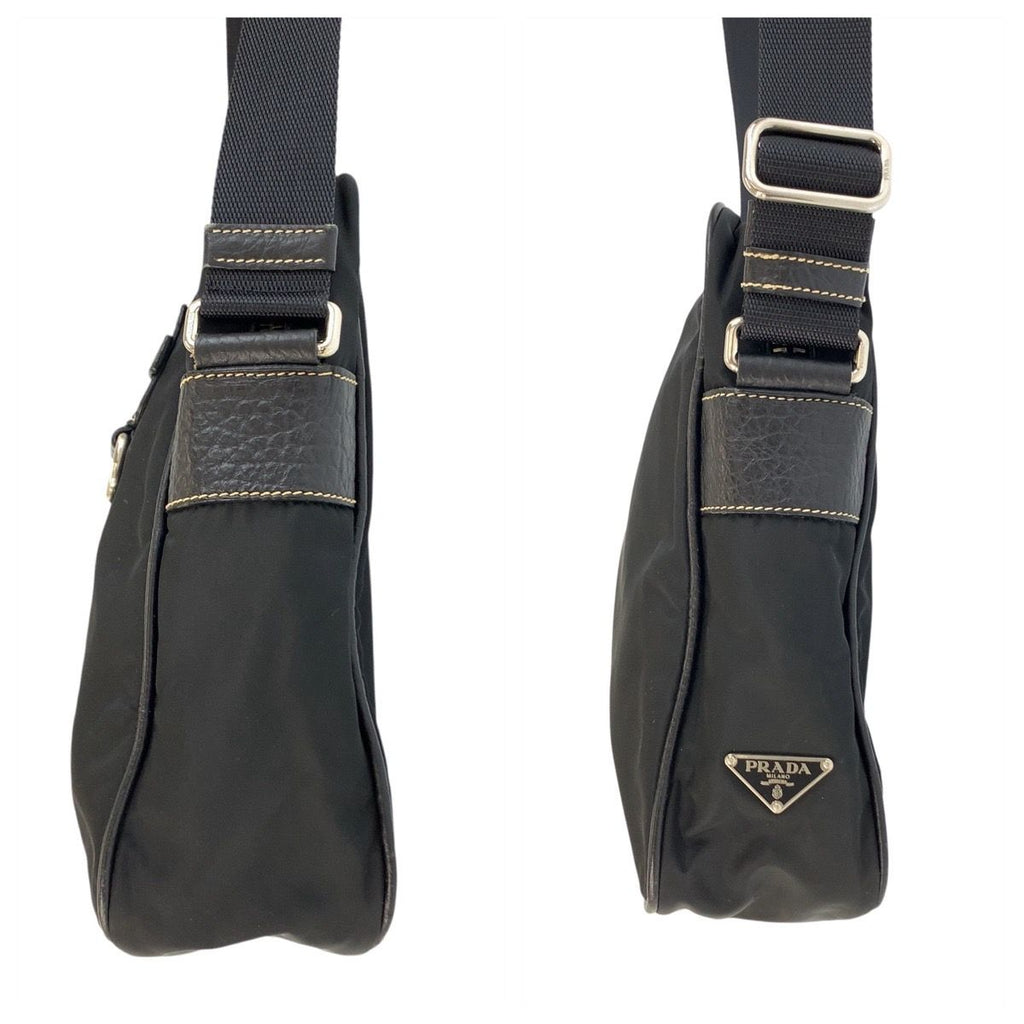 Prada Tessuto Black Nylon Leather Shoulder Bag — view 8