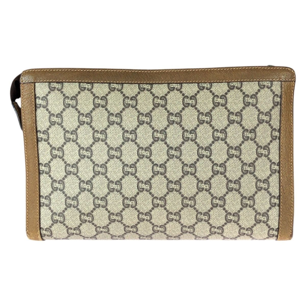 Gucci Vintage Plus Beige Brown Gold GG Supreme Canvas Clutch — view 2