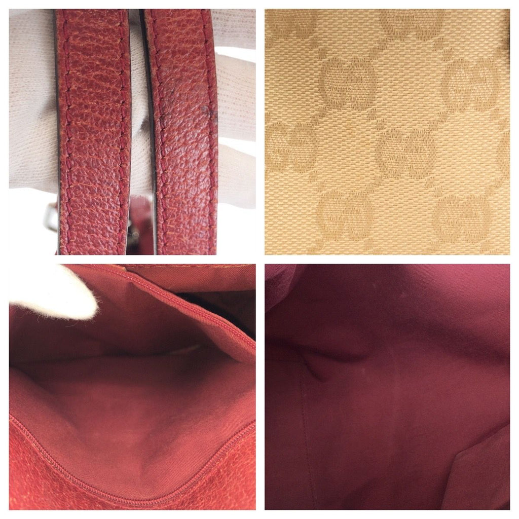 Gucci Beige Red Silver GG Canvas Tote Shoulder Bag — view 4