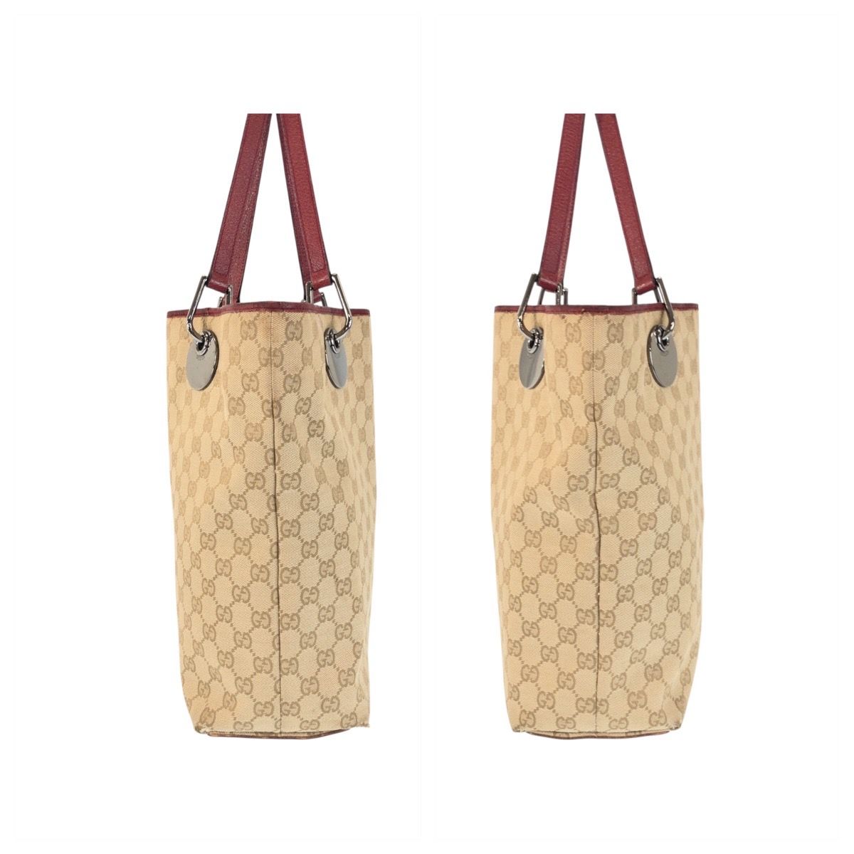 Gucci Beige Red Silver GG Canvas Tote Shoulder Bag — view 8