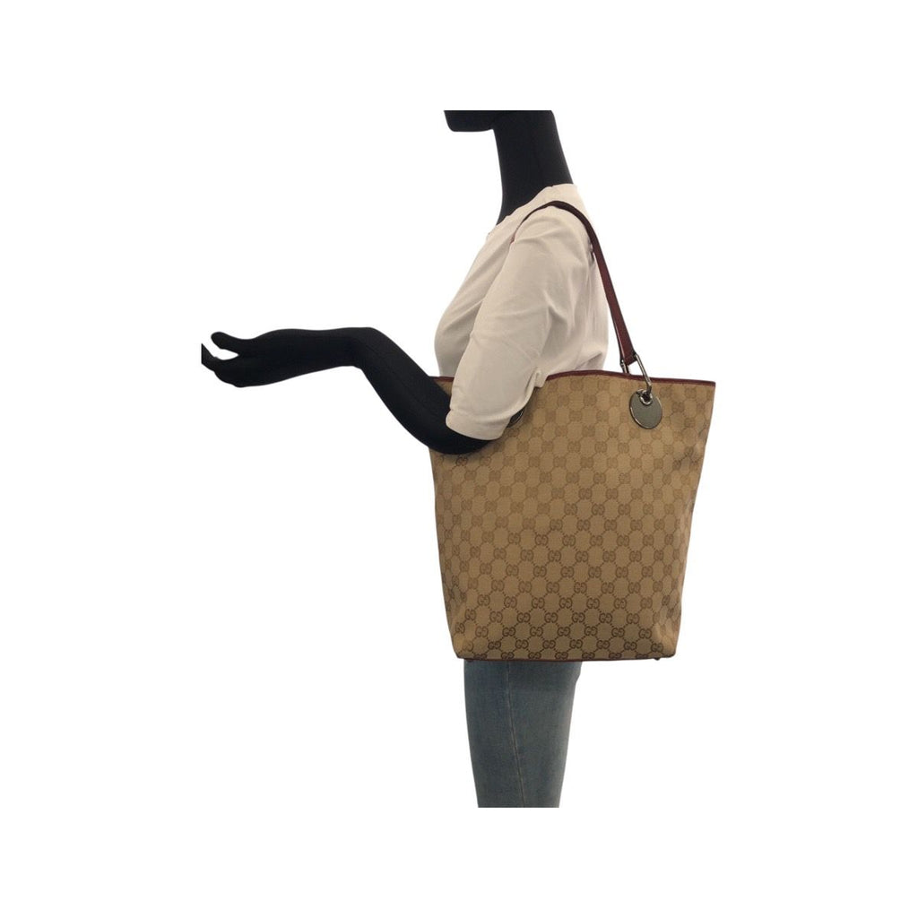 Gucci Beige Red Silver GG Canvas Tote Shoulder Bag — view 7