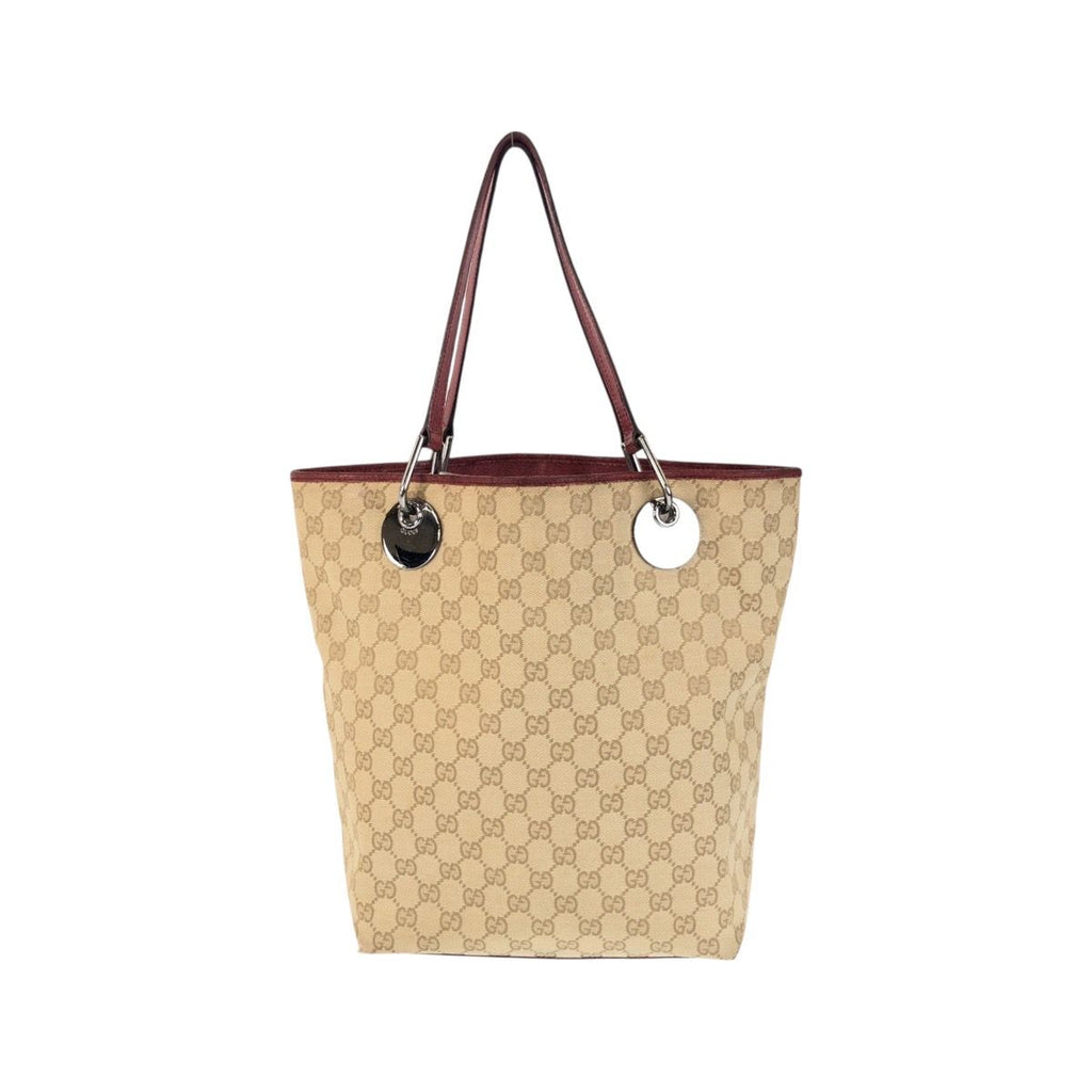 Gucci Beige Red Silver GG Canvas Tote Shoulder Bag — view 2