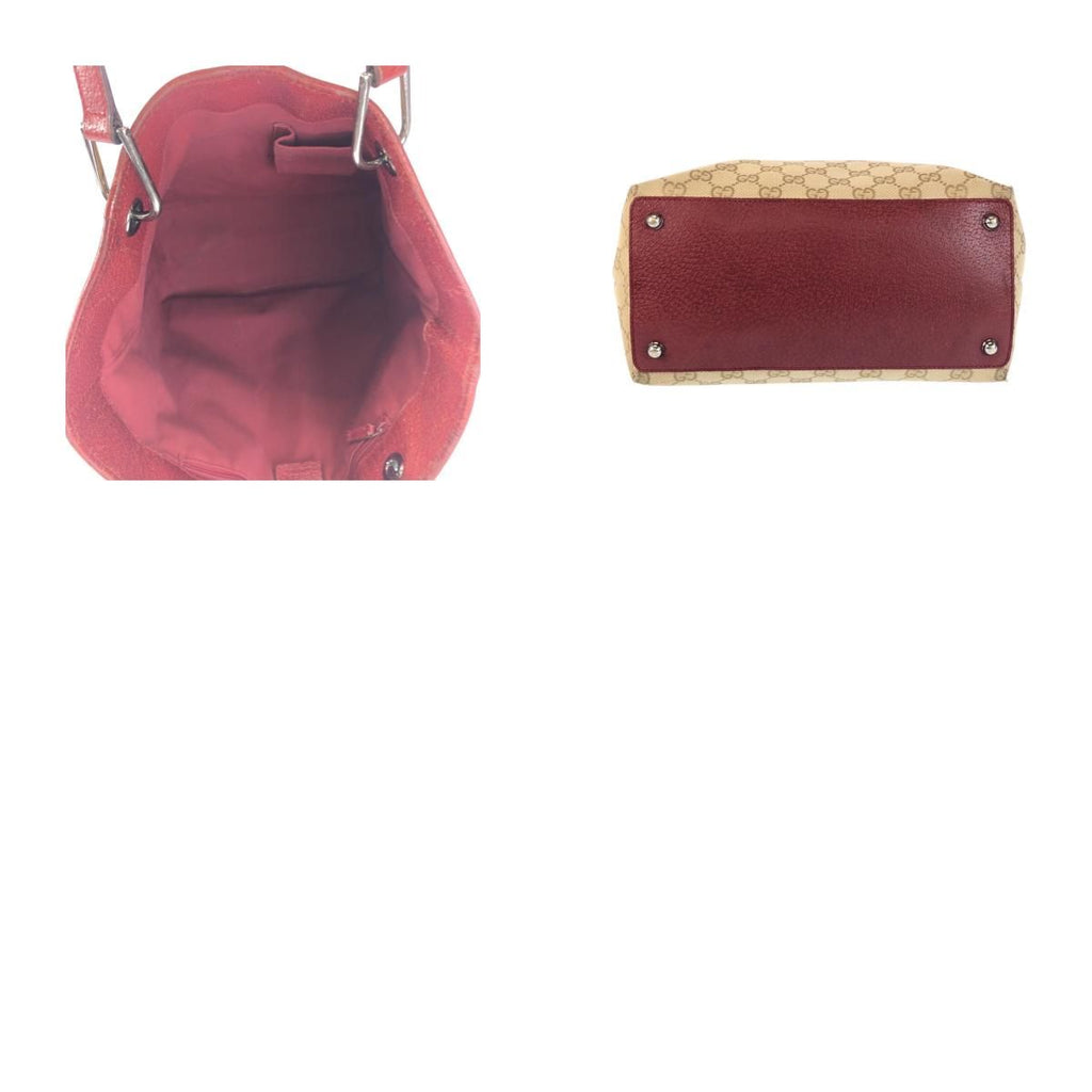 Gucci Beige Red Silver GG Canvas Tote Shoulder Bag — view 9