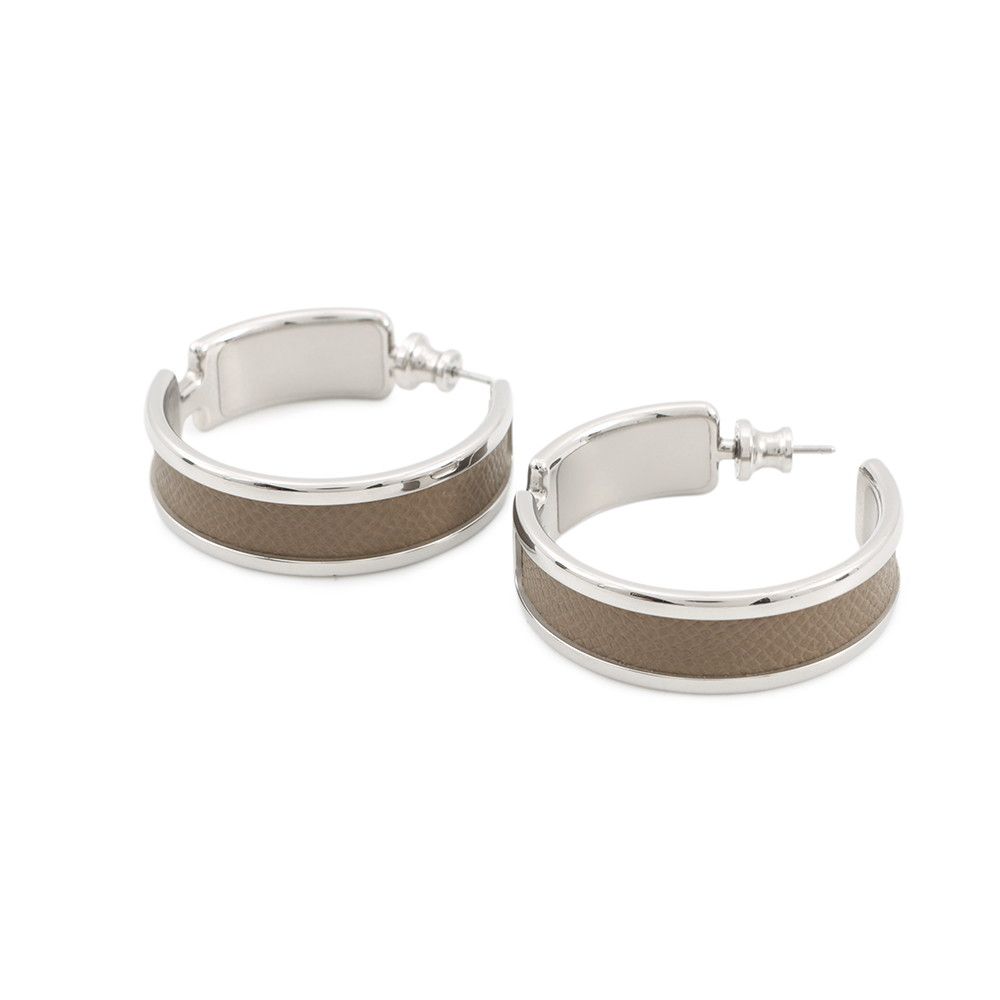 Hermes Earrings Olympe Etoupe Silver Epsom — view 2