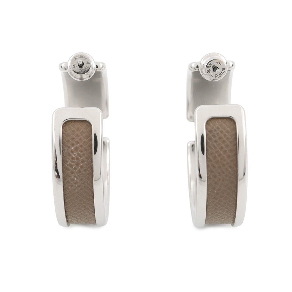 Hermes Earrings Olympe Etoupe Silver Epsom — view 3