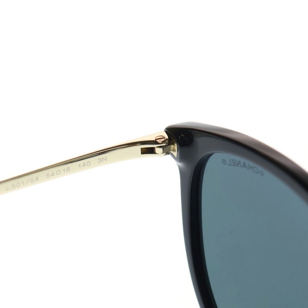 Chanel CC Logo Side Cat Eye Frame Sunglasses Black Gold — view 4