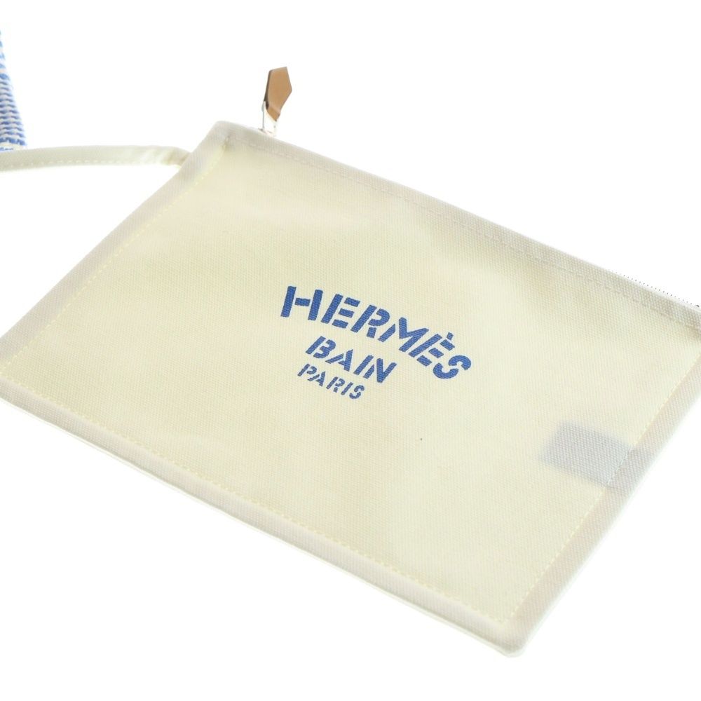 Hermes Bayadere Canvas Striped Pattern Pouch Tote Blue — view 6