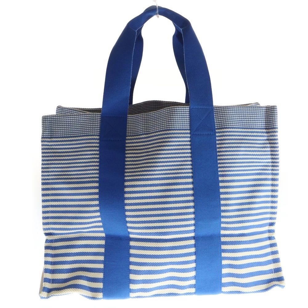 Hermes Bayadere Canvas Striped Pattern Pouch Tote Blue — view 2
