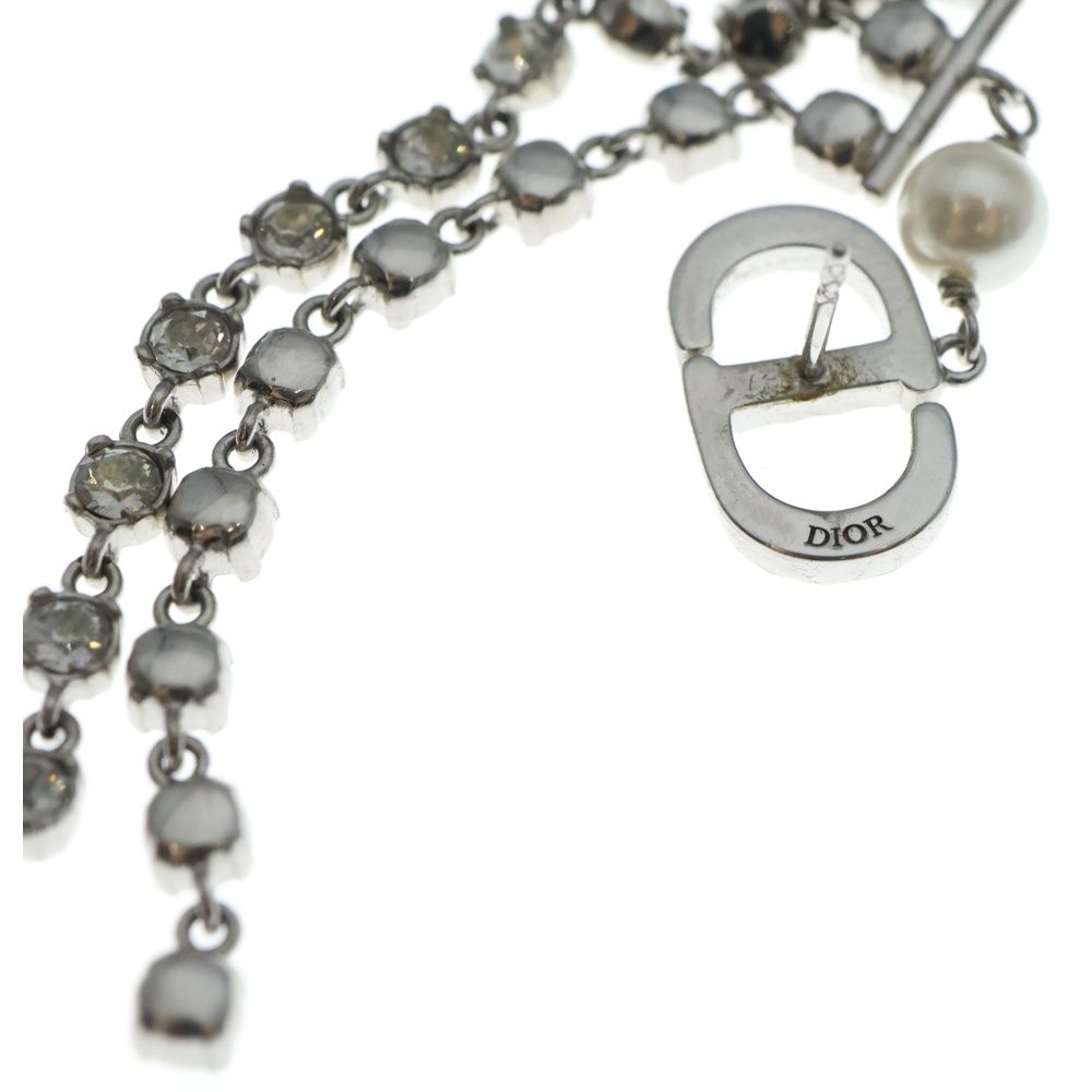 Dior CD Logo Rhinestone Pearl Chien Delia Earrings Silver — view 5