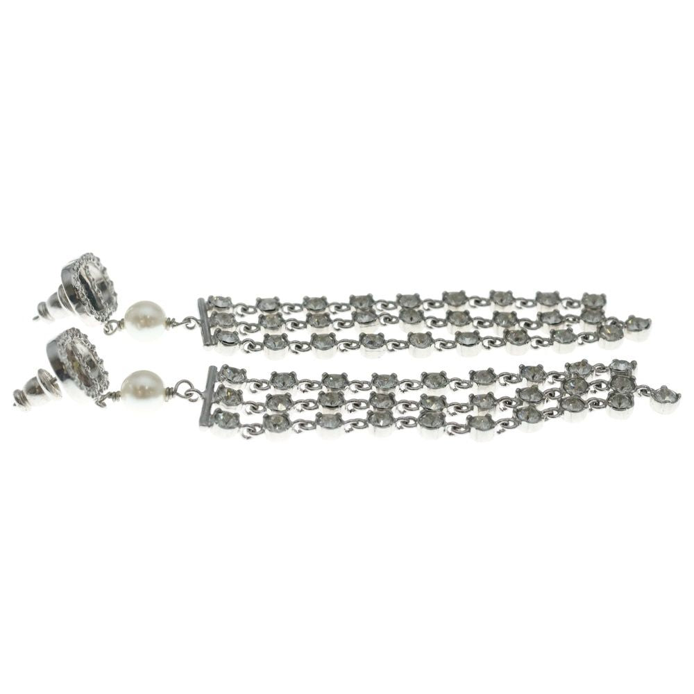 Dior CD Logo Rhinestone Pearl Chien Delia Earrings Silver — view 4