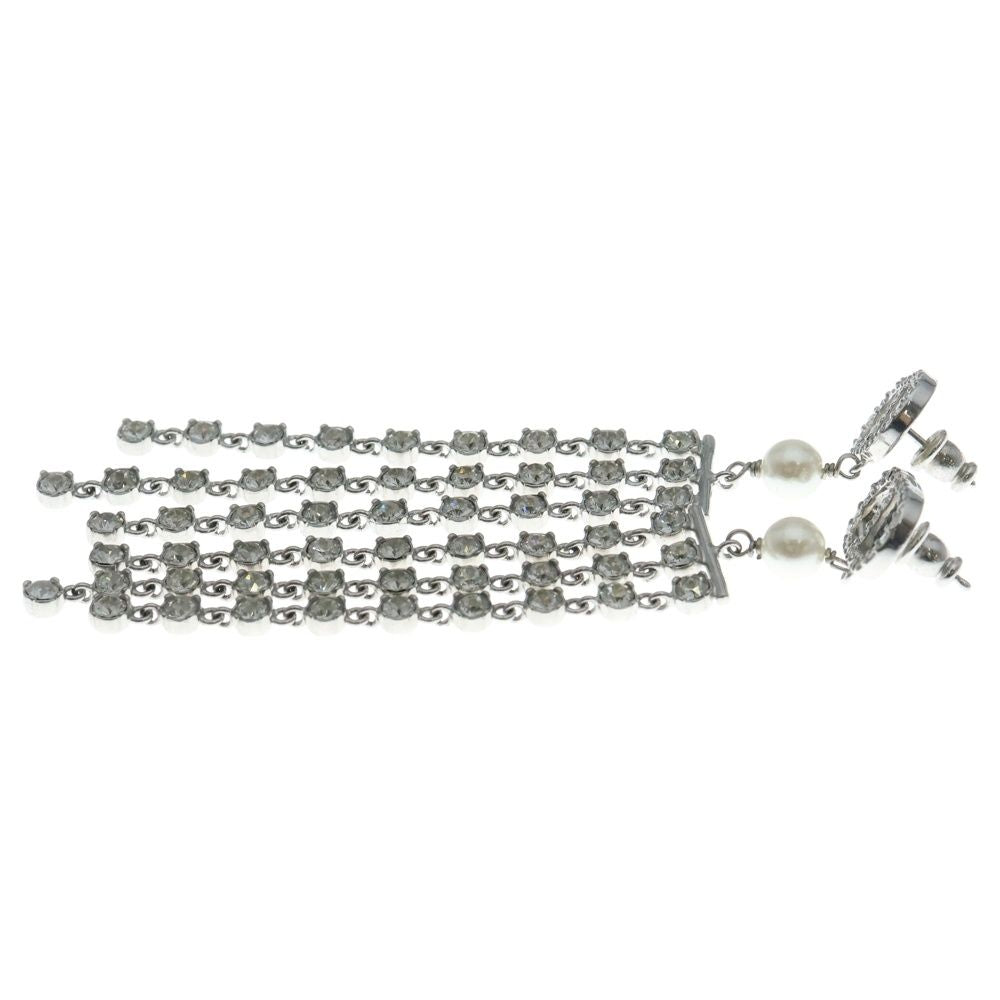 Dior CD Logo Rhinestone Pearl Chien Delia Earrings Silver — view 3