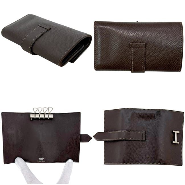 Hermes 4 Row Key Case Brown Dark Bearn Leather Holder — view 2