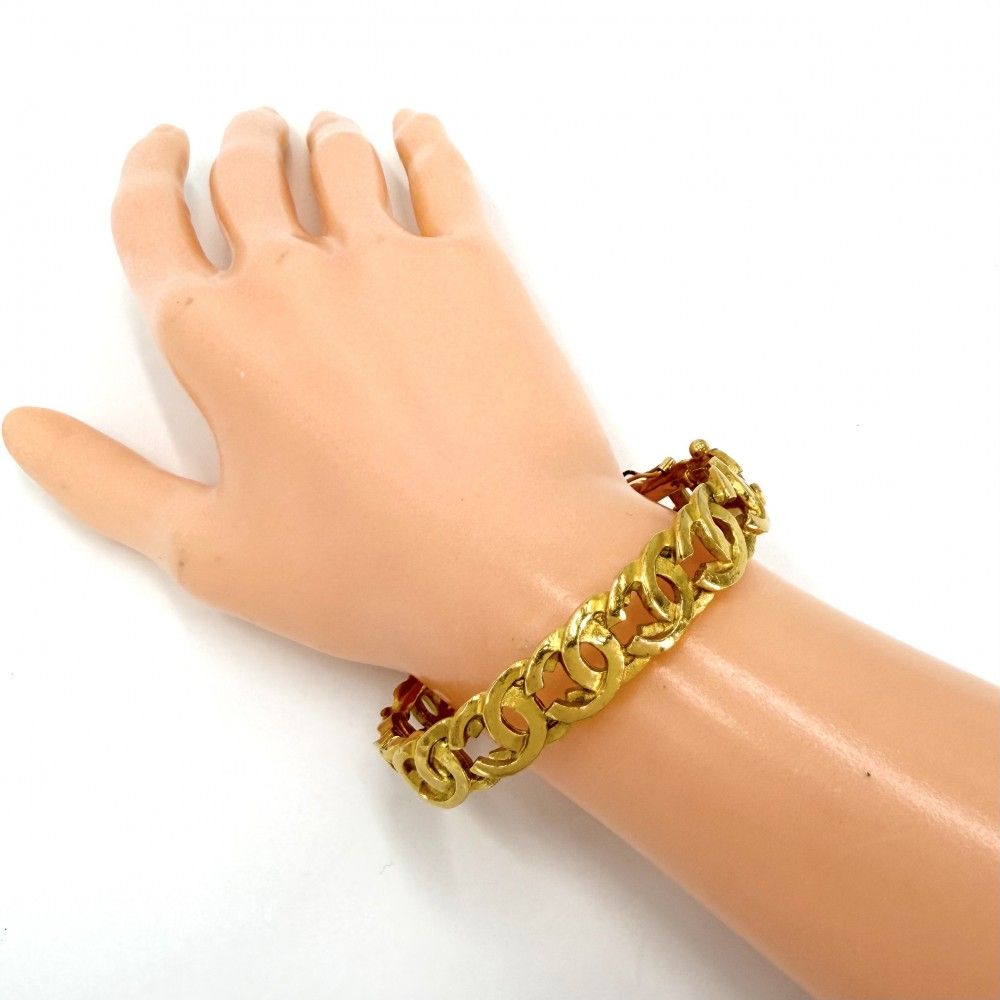 Chanel Bangle Bracelet CC Logo Coco Vintage Gold — view 2