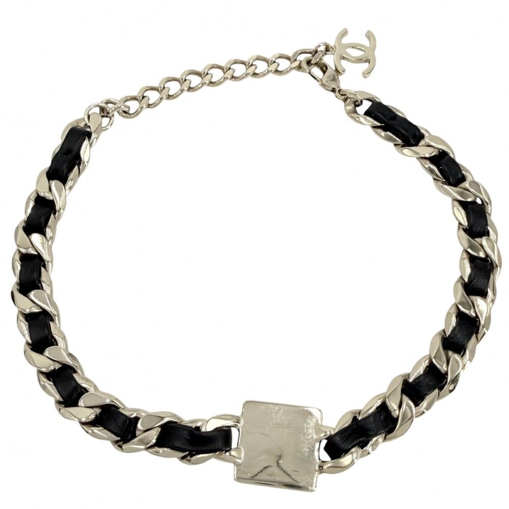 Chanel Choker CC Logo Chain Necklace with Adjuster Star Gold X Black — view 2