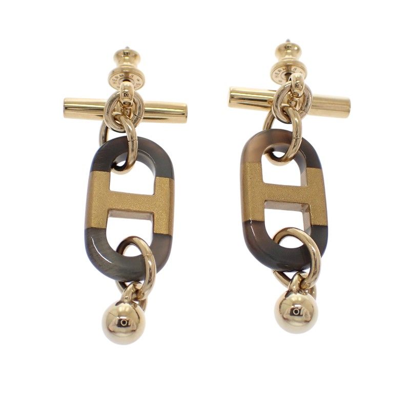 Hermes Sur Mer PM Earrings Metal Buffalo Horn Brown Gold