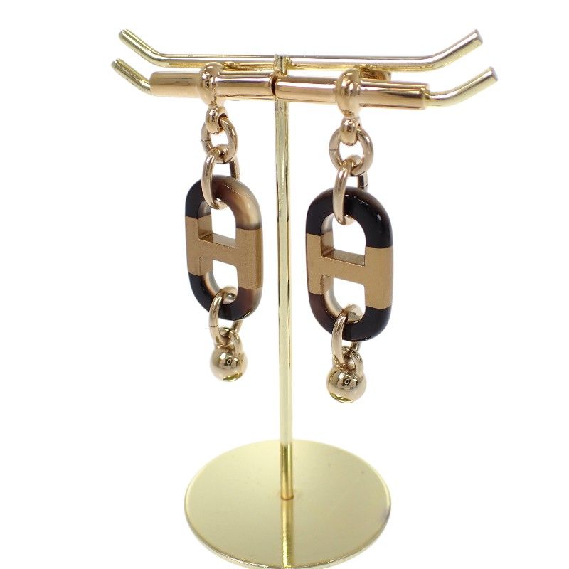 Hermes Sur Mer PM Earrings Metal Buffalo Horn Brown Gold