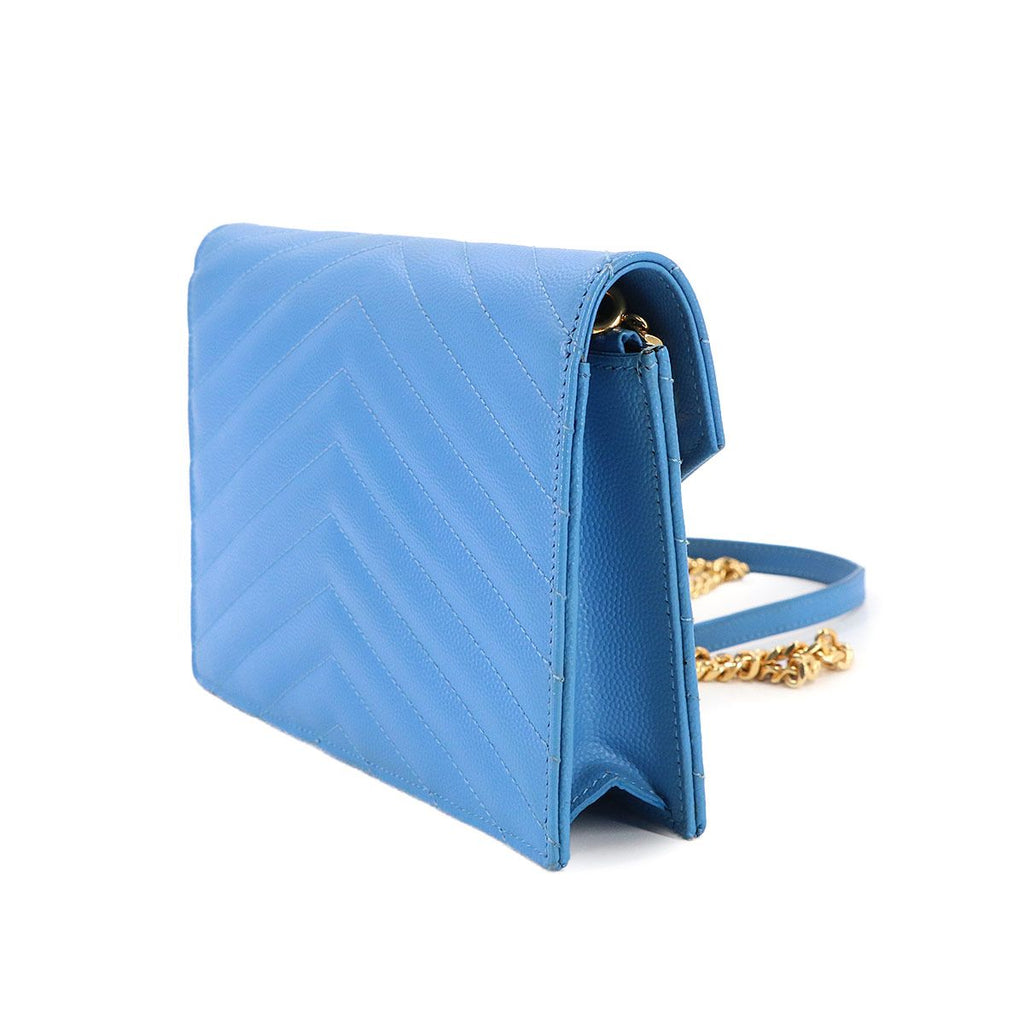 Saint Laurent Cassandra Envelope Chain Wallet Leather Blue — view 3