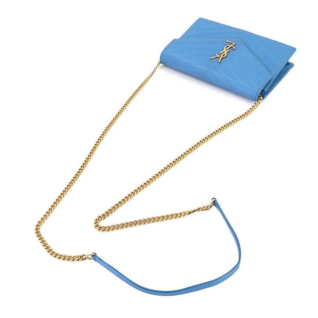 Saint Laurent Cassandra Envelope Chain Wallet Leather Blue — view 5