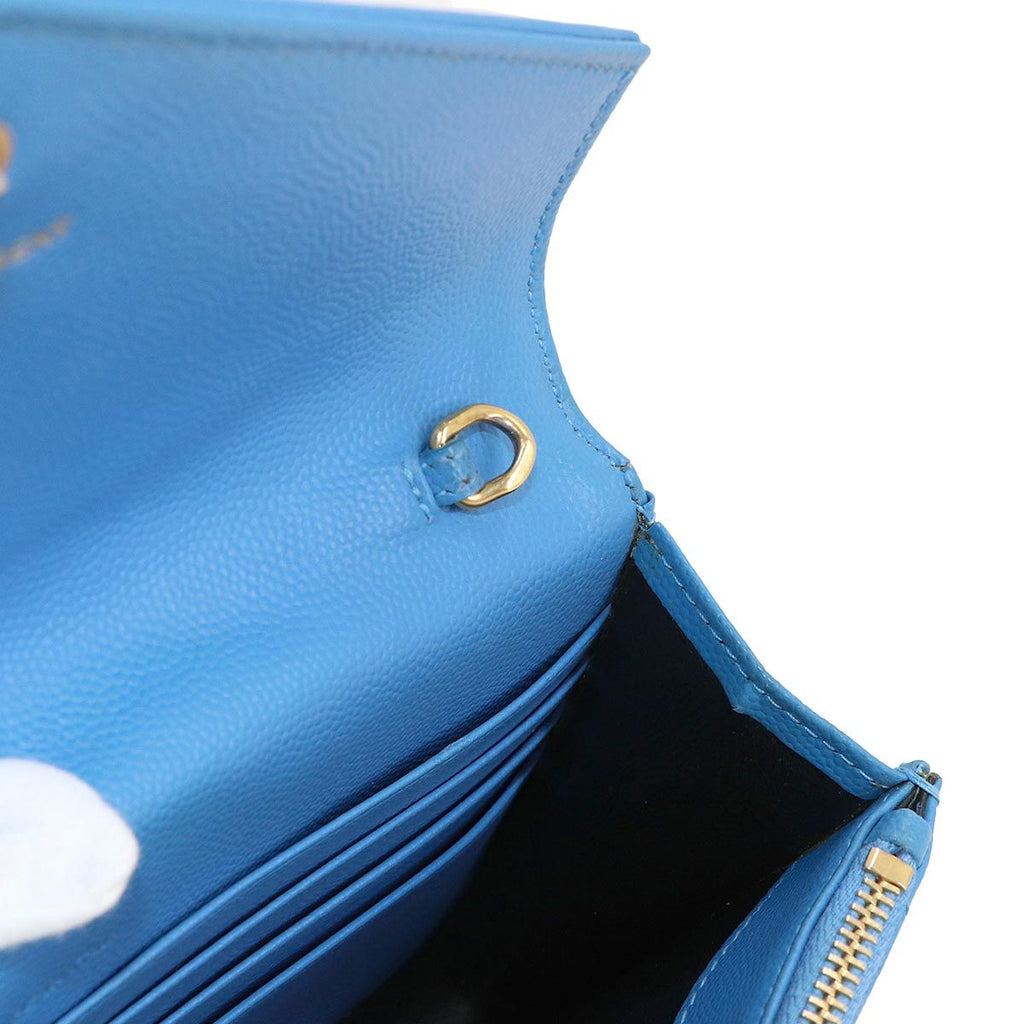 Saint Laurent Cassandra Envelope Chain Wallet Leather Blue — view 8