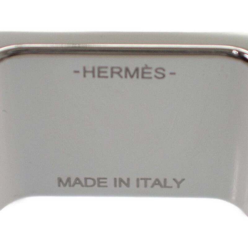 Hermes Bolduc Scarf Ring Metal Leather Silver Brown — view 8