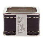 Hermes Bolduc Scarf Ring Metal Leather Silver Brown — view 5
