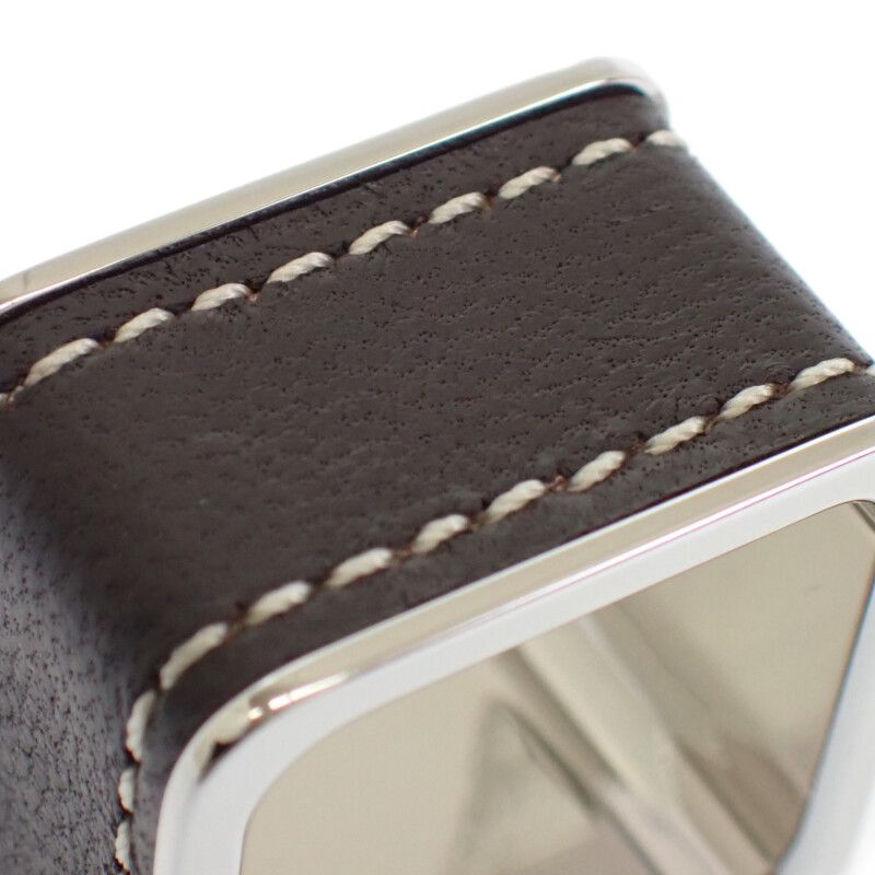 Hermes Bolduc Scarf Ring Metal Leather Silver Brown — view 9