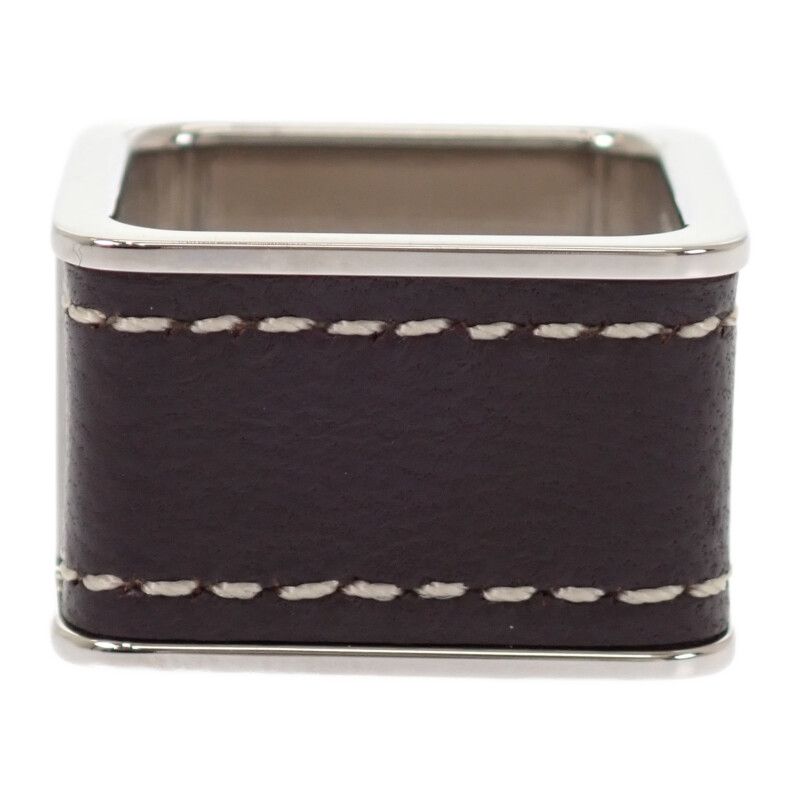 Hermes Bolduc Scarf Ring Metal Leather Silver Brown — view 4