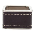 Hermes Bolduc Scarf Ring Metal Leather Silver Brown — view 4
