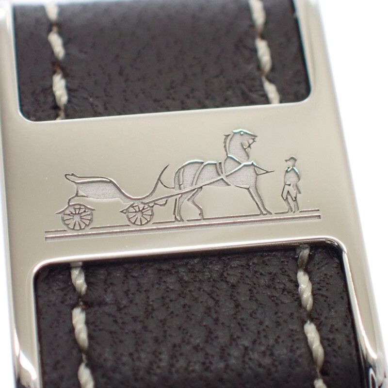 Hermes Bolduc Scarf Ring Metal Leather Silver Brown — view 7