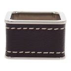 Hermes Bolduc Scarf Ring Metal Leather Silver Brown — view 2