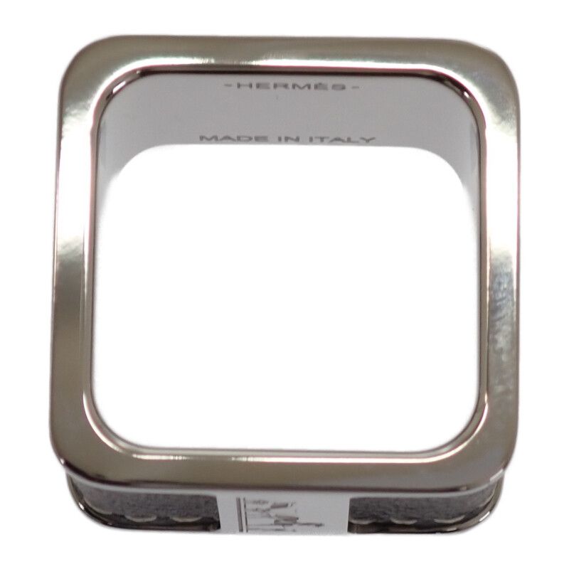 Hermes Bolduc Scarf Ring Metal Leather Silver Brown — view 6