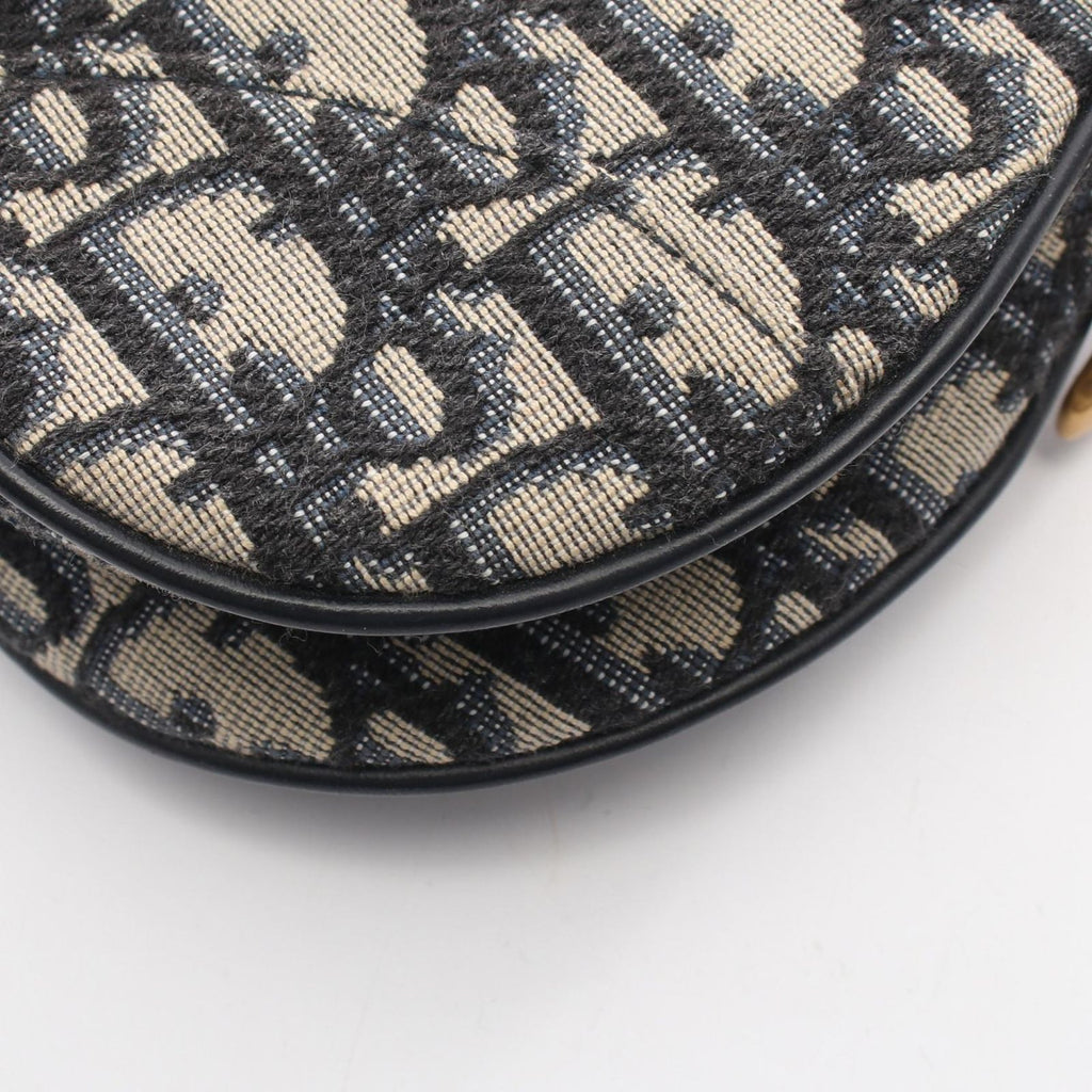 Dior Saddle Bag Mini Oblique Peacock Navy Canvas Leather Ivory — view 5