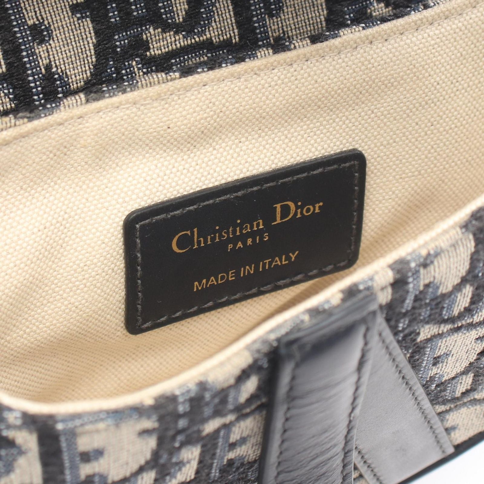 Dior Saddle Bag Mini Oblique Peacock Navy Canvas Leather Ivory — view 4