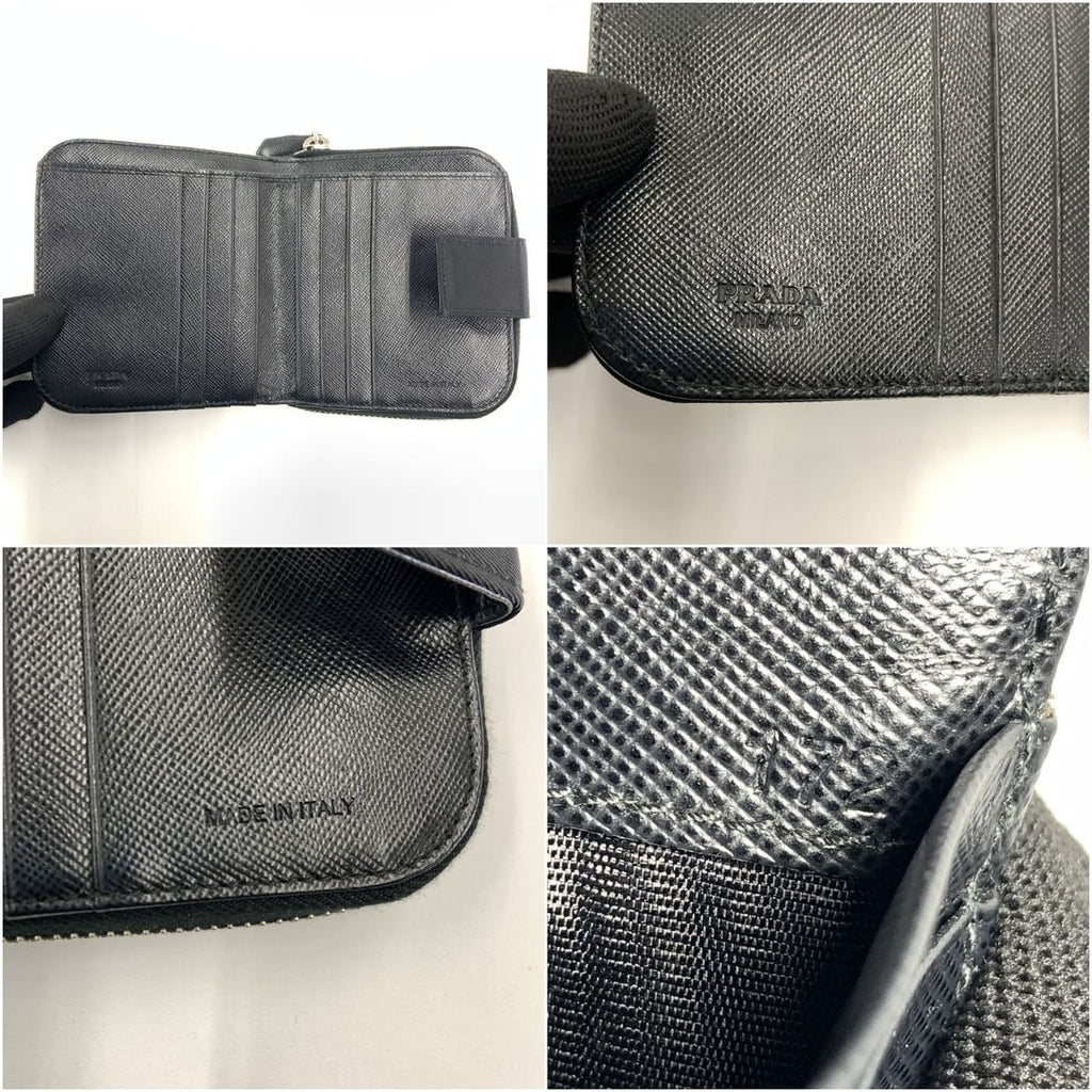 Prada Tessuto Nylon Zip Around Compact Wallet Black — view 9
