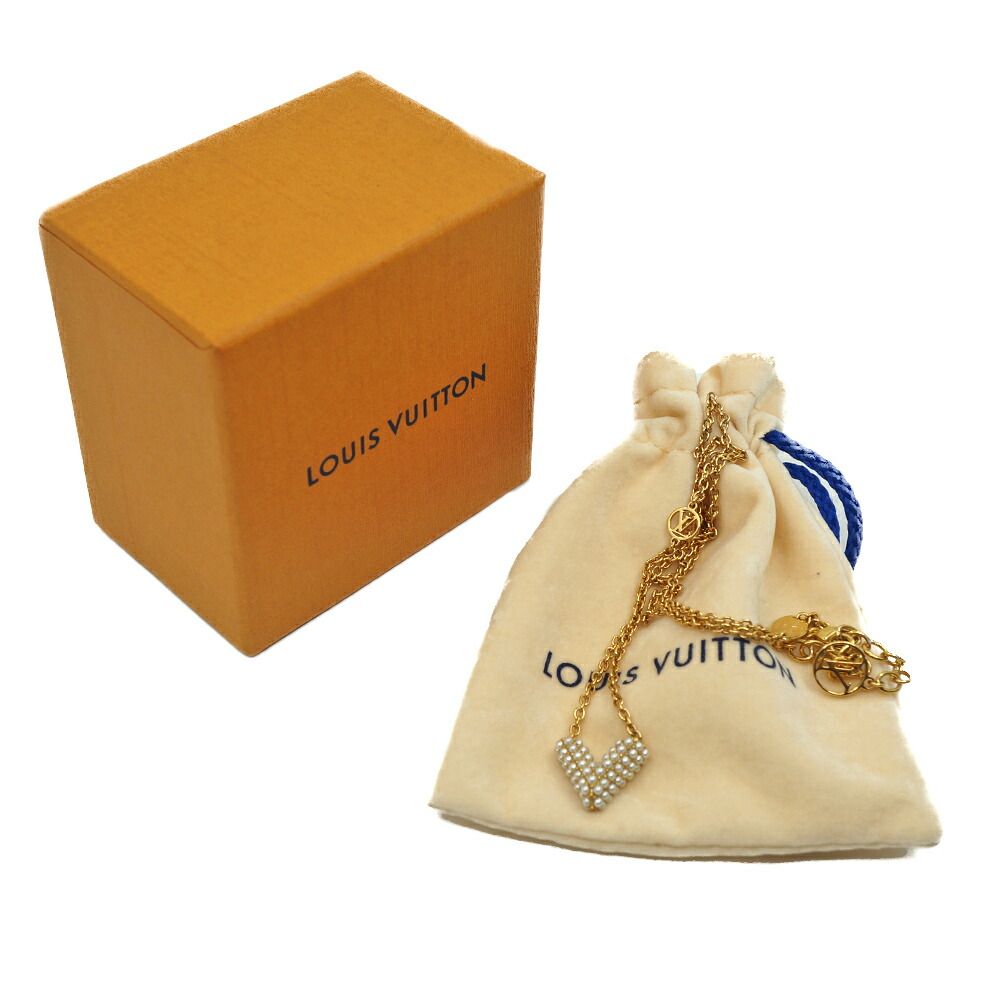 Louis Vuitton Mark Collier Essential Lou Metal Pearl Gold Necklace — view 9