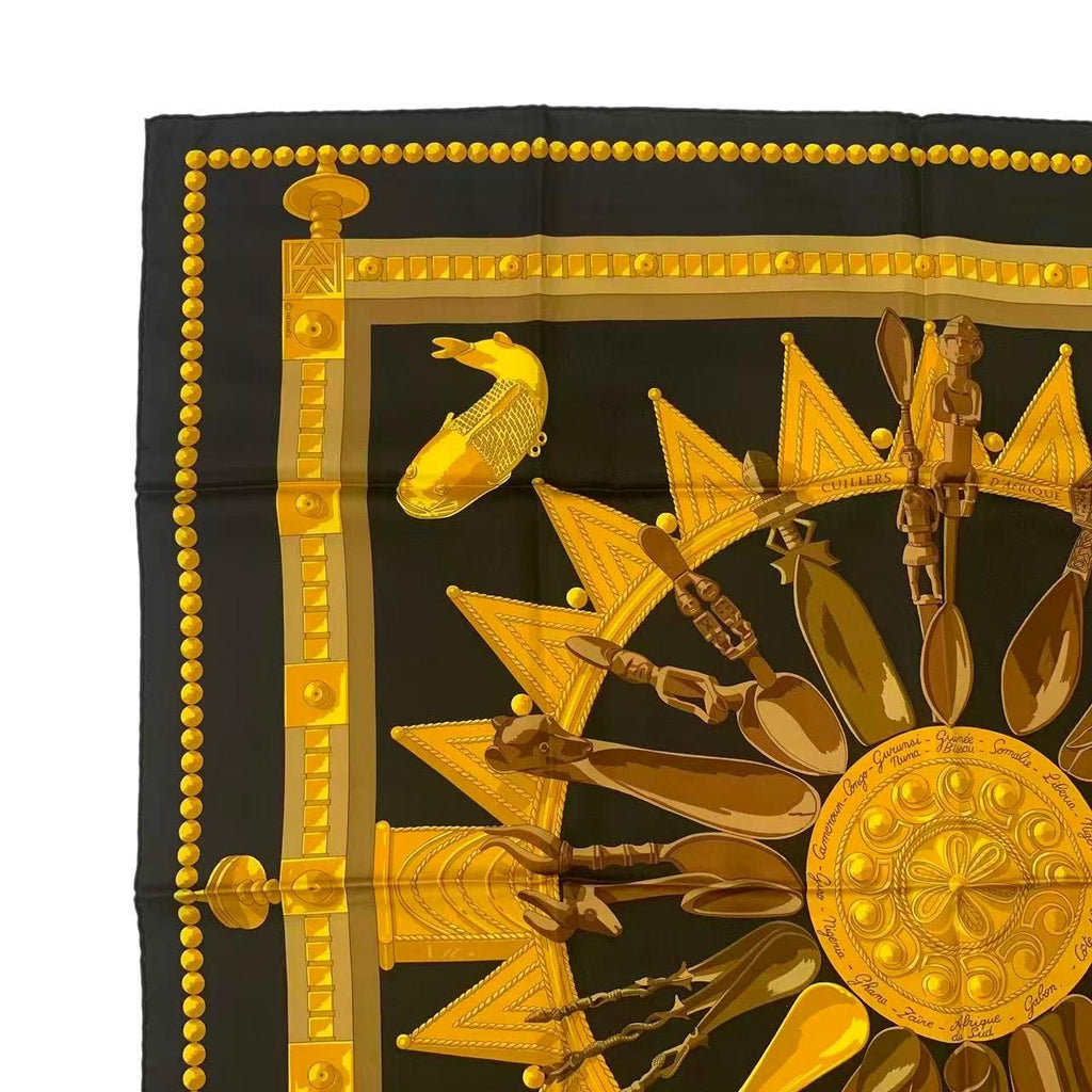 Hermes Carre 90 Silk Scarf Cuillers D'afrique Black — view 2