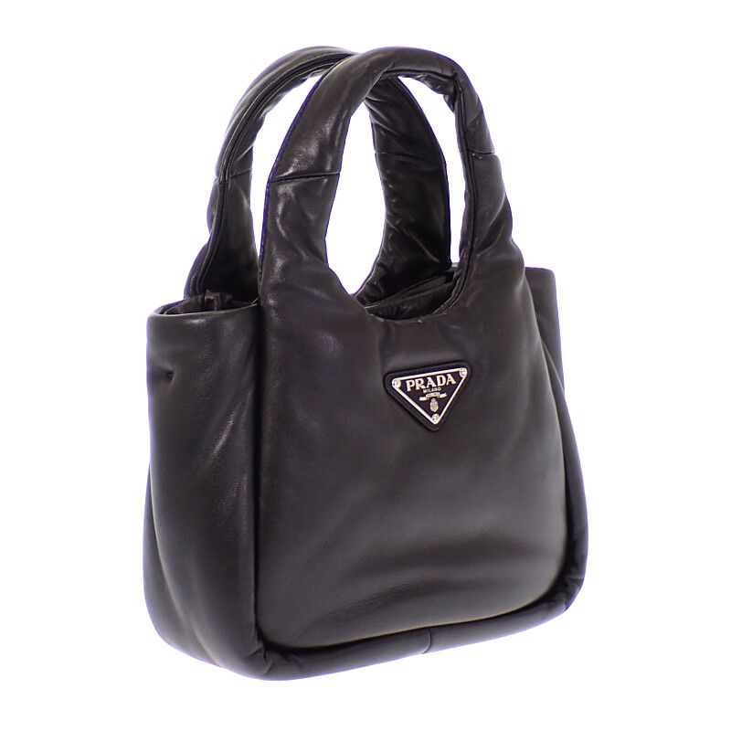 Prada Padded Mini Handbag Leather Black Silver — view 3