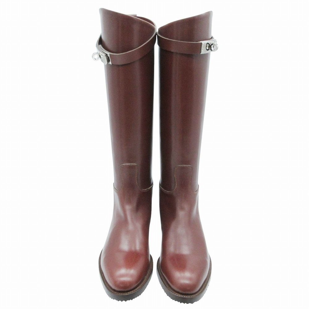 Hermes Kelly Long Boots Shoes Silver Mocha Botte L Veau Velour Moka — view 3