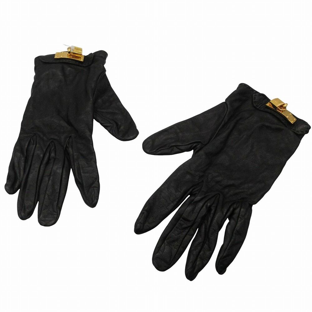 Hermes Leather Gloves Kelly Cadena 7 Black Gold — view 3